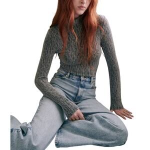 Sezane Metallic Silver Nemy Turtleneck Sweater Size S